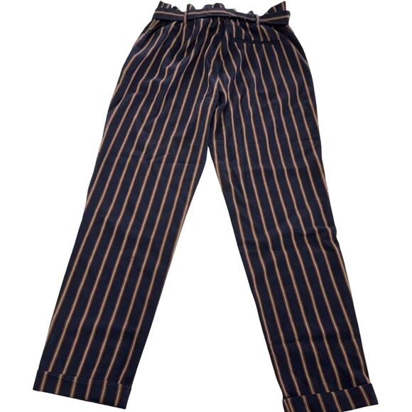 Zara Trafaluc Pants Womens Small Striped Paperbag Waist Tie Belt Casual Trousers - Picture 2 of 7